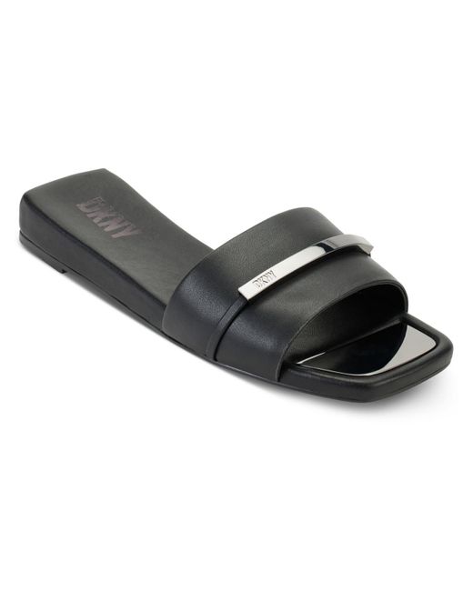 DKNY Black Alainaflat Slide Leather Slide Sandals