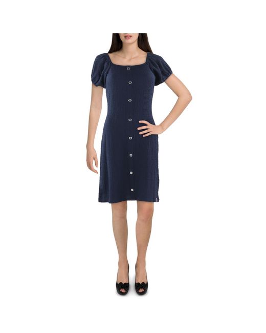 Tommy Hilfiger Blue Textured Polyester Mini Dress