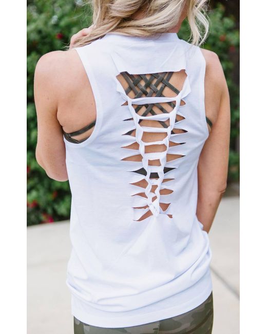 Onzie White Braid-back Tank