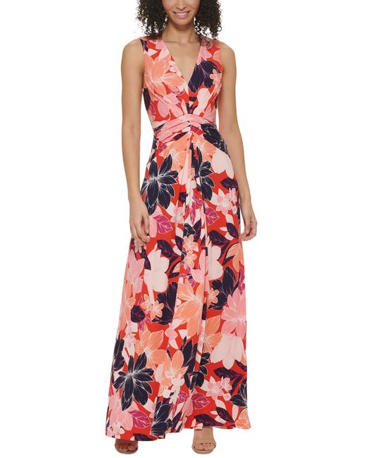 Jessica Howard Red Petites Floral Print Polyester Maxi Dress