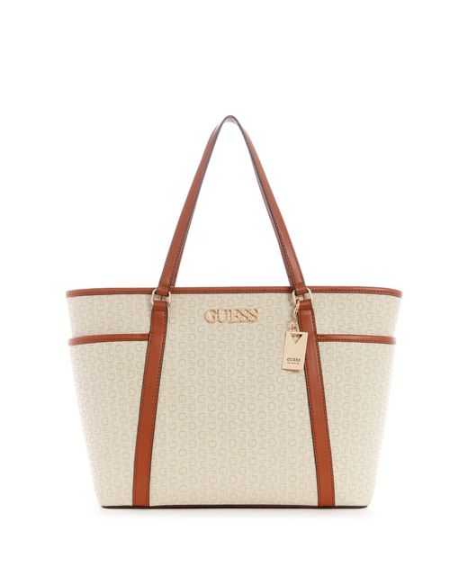 Guess Factory Evie Embossed Logo Carryall in Natural | Lyst