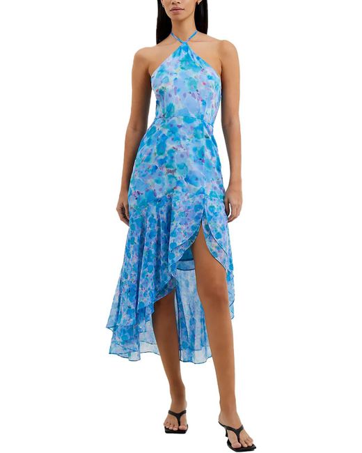 French Connection Blue Gretha Printed Hi-low Halter Dress