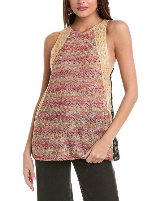 M Missoni Red Linen-blend Tank