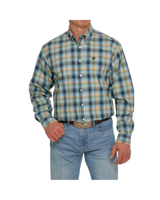 Cinch Blue Plaid Button Down Shirt for men