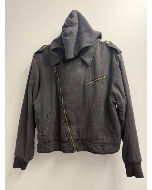 Monrow Gray Hooded Moto Jacket