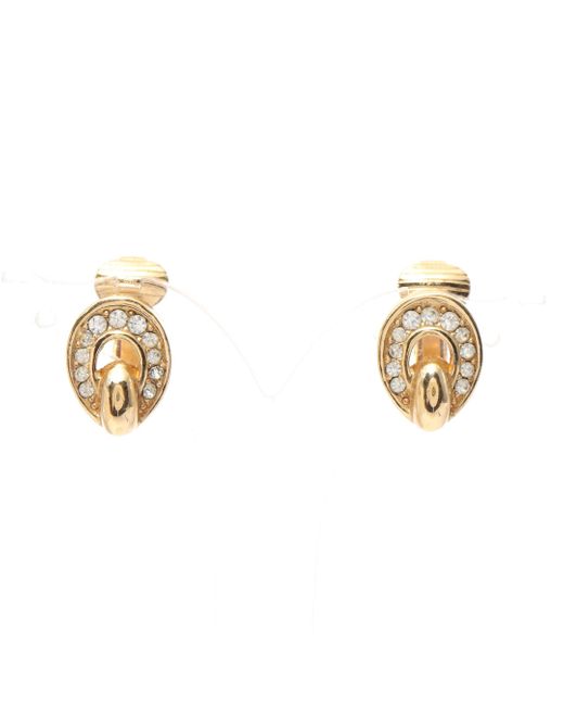 Dior Metallic Earrings Gp Rhinestone Gold Clear