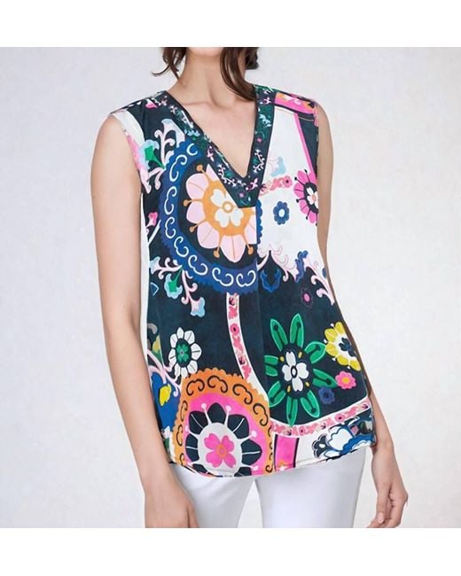 Vilagallo Blue Orianna Suzani Print Blouse