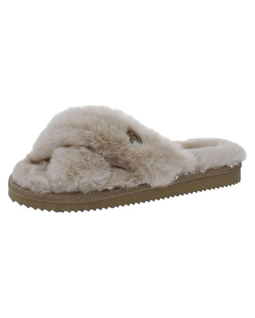 Michael Kors Gray Lala Furry Open Toe Slip On Slide Sandals