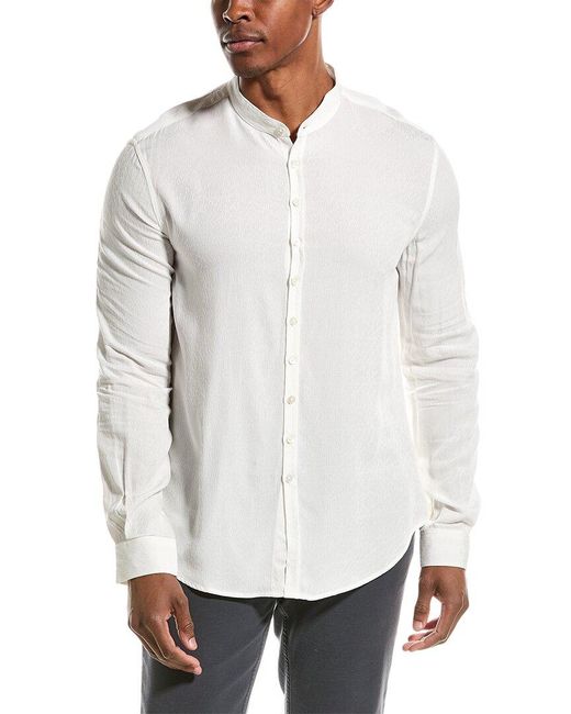 John Varvatos White Multi Button Band Collar Shirt for men