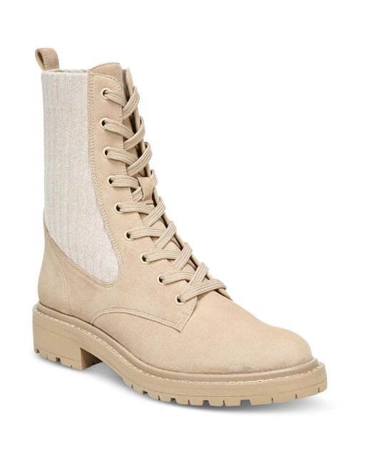 Sam Edelman Natural Lydell Mixed Media Lace Up Ankle Boots