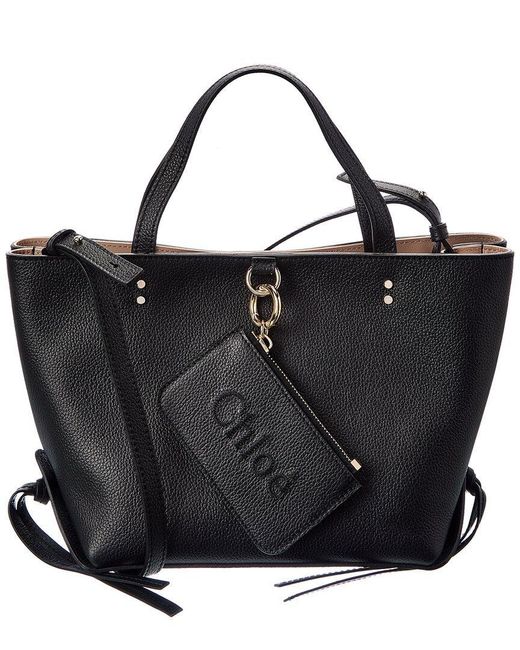 Chloé Sense Small East West Leather Tote in Black | Lyst