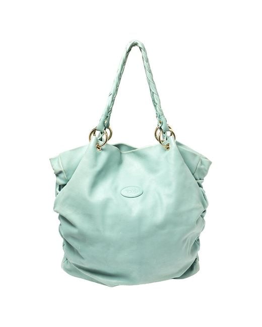 Tod's Green Pleated Leather Tote