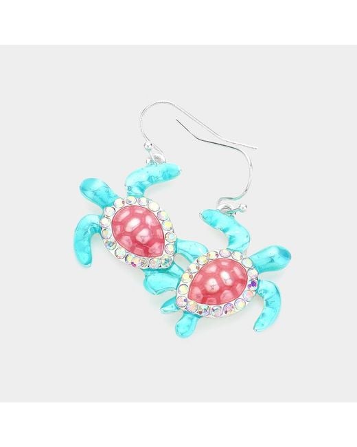 Fashnzfab Blue Turtle Dangle Earrings