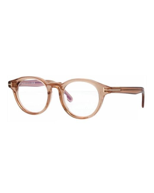 Tom Ford Brown Eyeglasses Round Full Rim, Shiny Light Frame And Clear Light Block Lens Ft5931-D-B045 for men