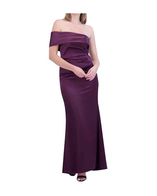 Eliza J Purple Asymmetric Off The Shoulder Gown