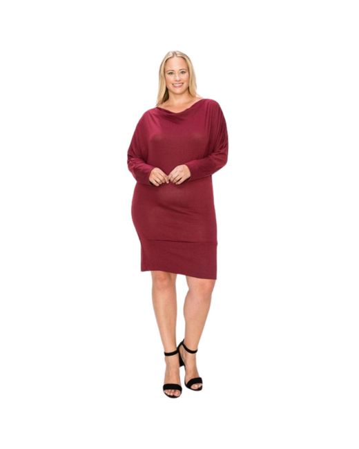 TRUEDAMES Red Draped Neck Long Sleeve Dress