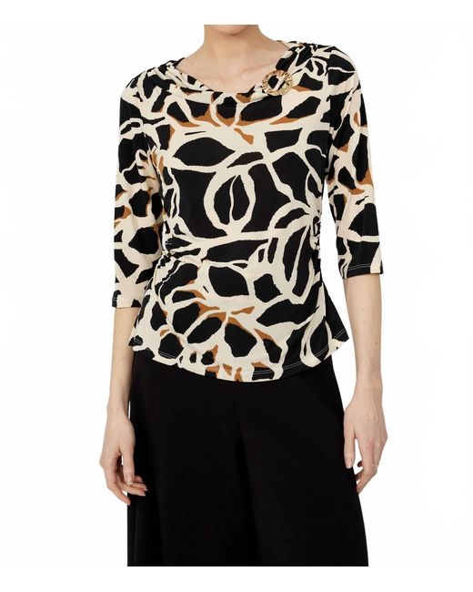 FRANK LYMAN Black Cowl Neck Abstract Pattern Pullover