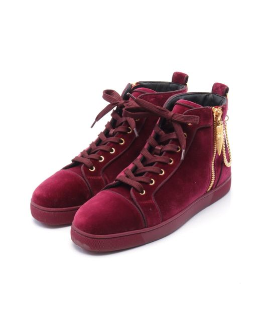 Christian Louboutin Red Louis The Lips Flat Lewes High Cut Sneakers Velor Bordeaux