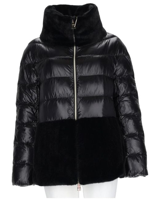 Herno Black Quilted Eco-Fur Inserts Polyamide Down Coat