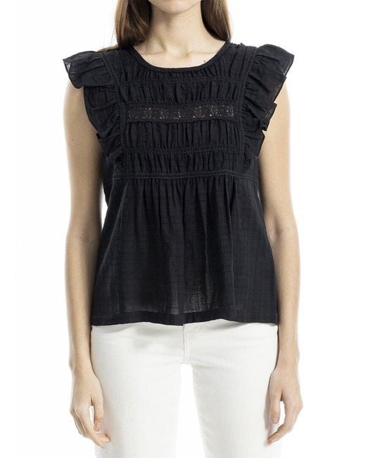 Max Studio Black Cap Sleeve Lace Insert Blouse