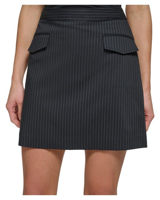 DKNY Black Petites Mini Pinstripe A-line Skirt
