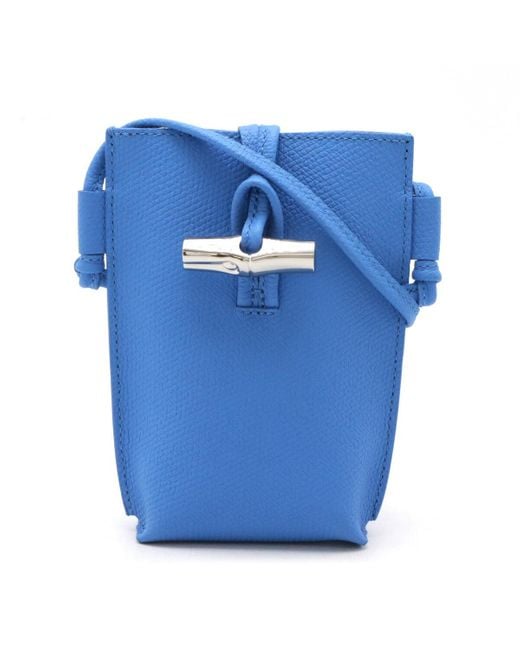 Longchamp Blue Le Pliage Leather Smartphone Crossbody