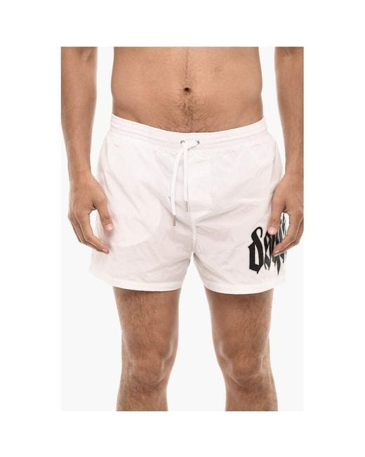 DSquared² White ² Swim Shorts Gothic With Logo Print for men