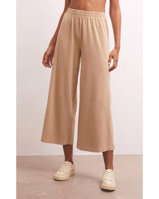 Z Supply Natural Rattan Scout Jersey Flare Pant In Khaki
