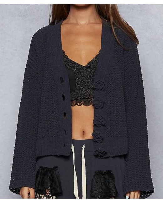 Pol Black Crochet Button Down Cardigan