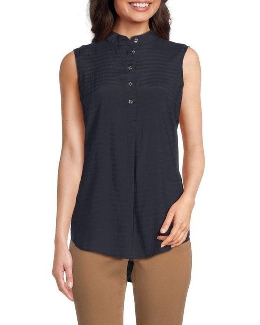 Tommy Hilfiger Blue Shirt Top Midnight Band Collar Sleeveless Fts1105