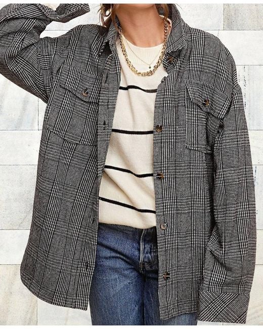 Le Miel Gray Classic Button Down Plaid Jacket With Side Pockets