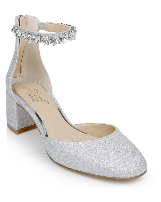 Badgley Mischka White Cathleen Embellished Glitter Ankle Strap