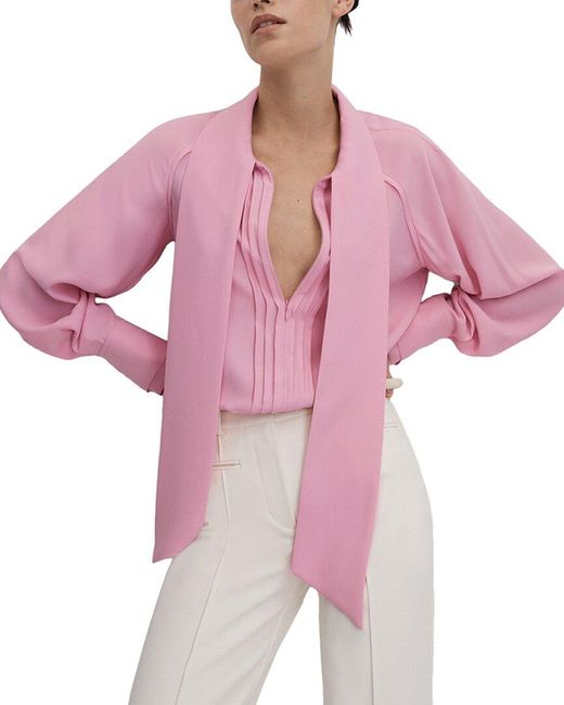 Reiss Pink Ella Tie Detail Blouse