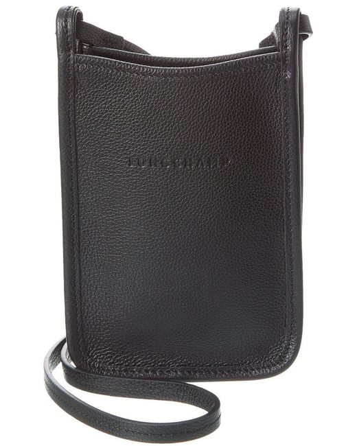 Longchamp Black Le Foulonne Leather Phone Case Crossbody