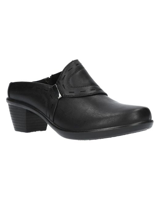 Easy Street Black Cynthia Faux Leather Round Toe Block Heels