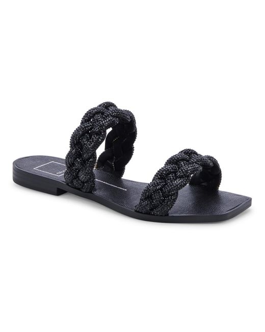 Dolce Vita Black Indy Rhinestone Faux Leather Rhinestone Slide Sandals