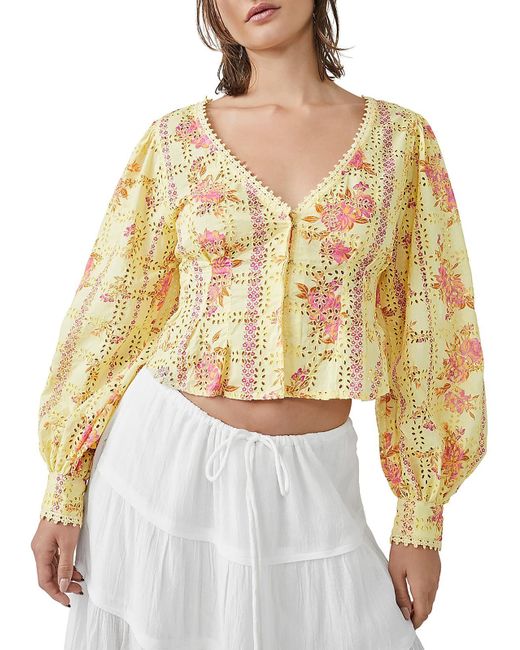 Free People Multicolor Embroidered Eyelet Blouse