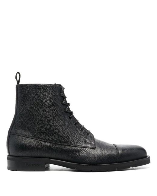 Baldinini Men's Black Lace-Up Leather Ankle Boots With Textured