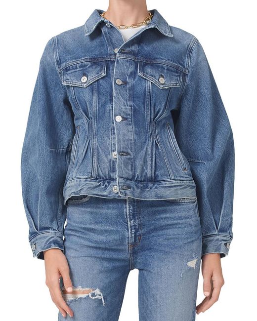 Citizens of Humanity Denim Pleated Denim Jacket in Blue | Lyst