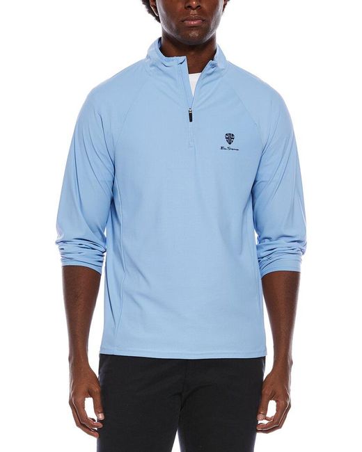 Ben Sherman Men's Blue Solid Pique 1/4-Zip Pullover