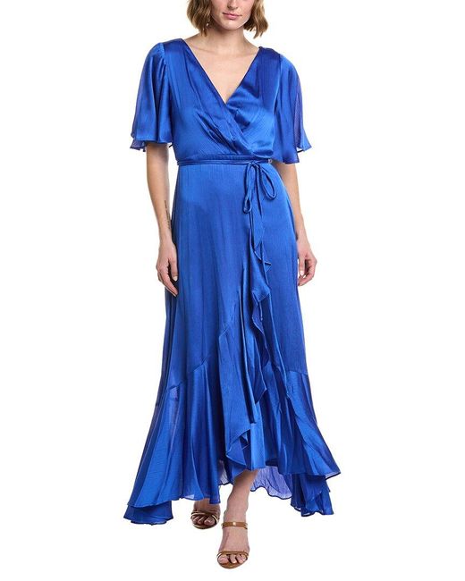 Taylor Blue Satin Crinkle Crepe Maxi Dress