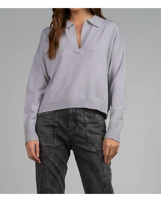 Elan Kristie V Neck Collared Sweater in Gray | Lyst