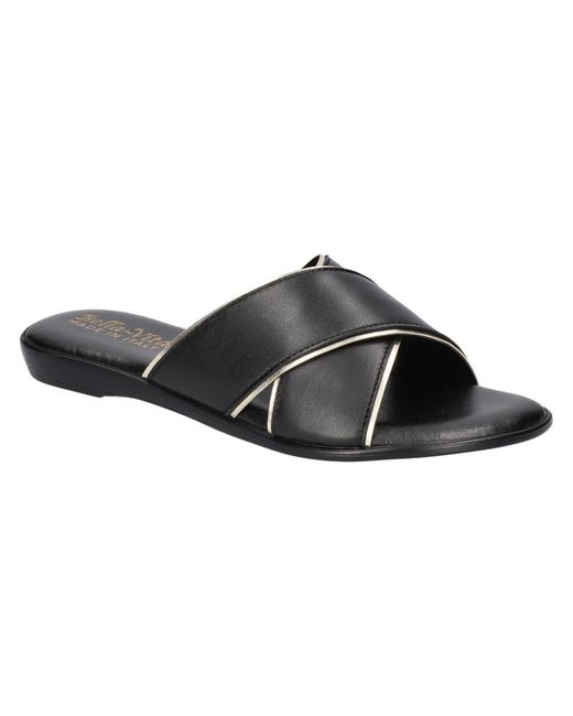 Bella Vita Black Tab Leather Metallic Trim Slide Sandals