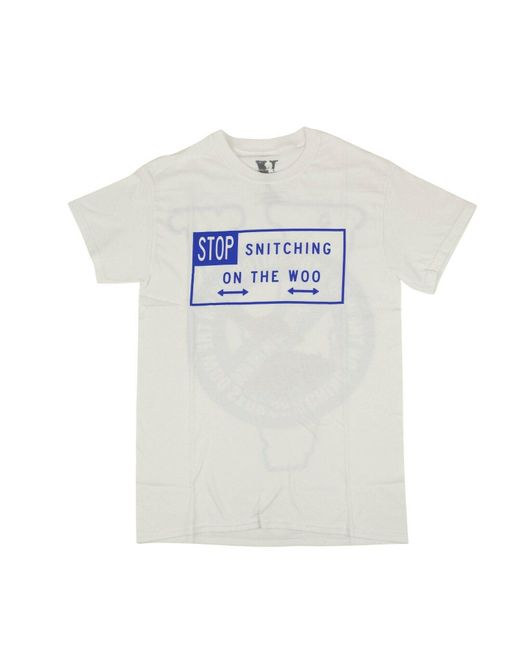 Vlone(GOAT) X Pop Smoke 'stop Snitching' Short Sleeves T-shirt - White/blue for men