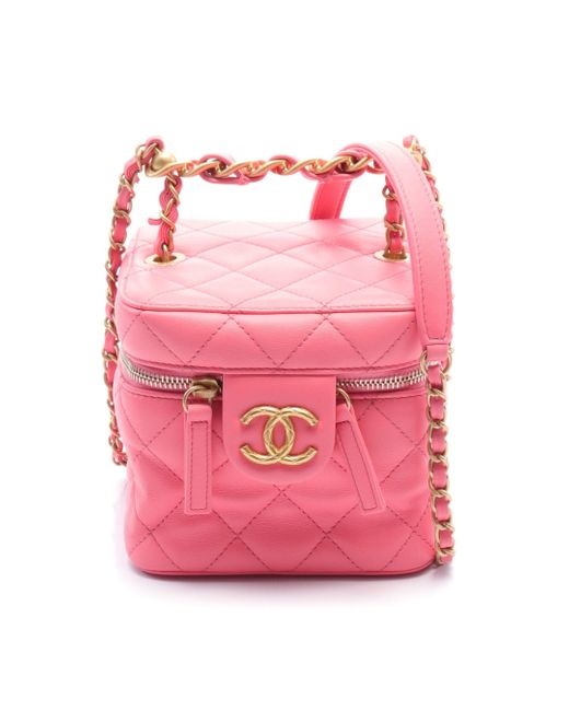 Chanel Pink Matelasse Vanity Bag Chain Shoulder Bag Lambskin Gold Hardware 2way