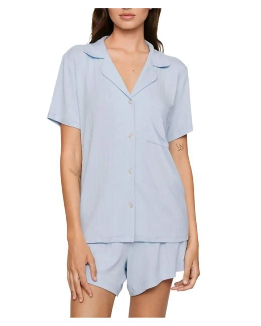 Eberjey Blue Gisele Rib Relaxed Short Pajama Set