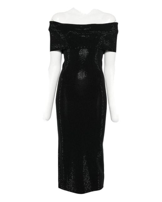 Michael Kors Black Off-The-Shoulder Fitted Midi Dress