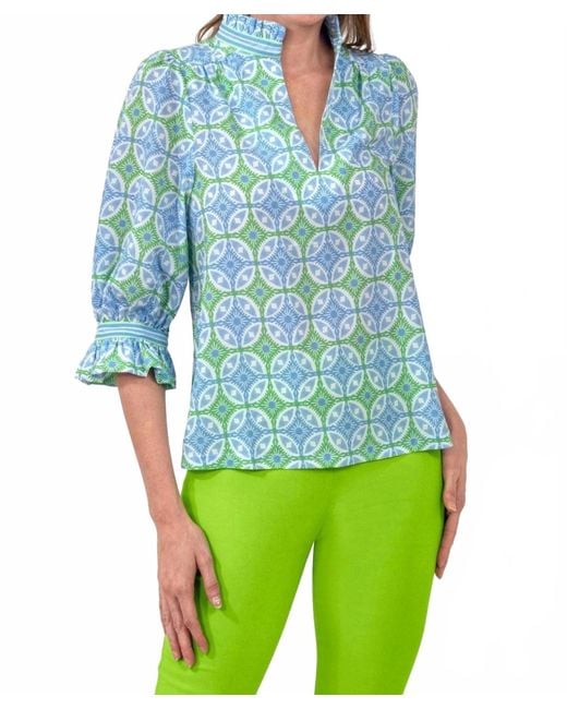 Gretchen Scott Blue Ruffleneck Tunic
