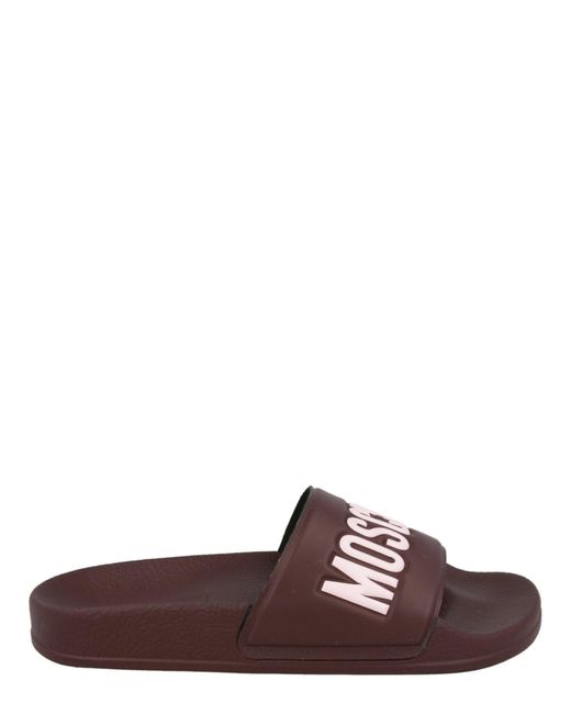 Moschino Brown Logo Lettering Pool Slides