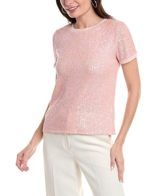 Anne Klein Pink Banded Sequin Mesh T-shirt